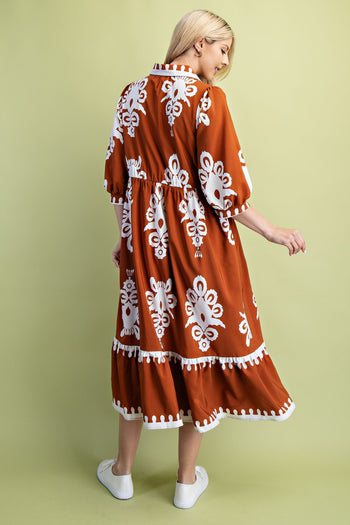 GiGio Bold Print Midi Dress in Pumpkin