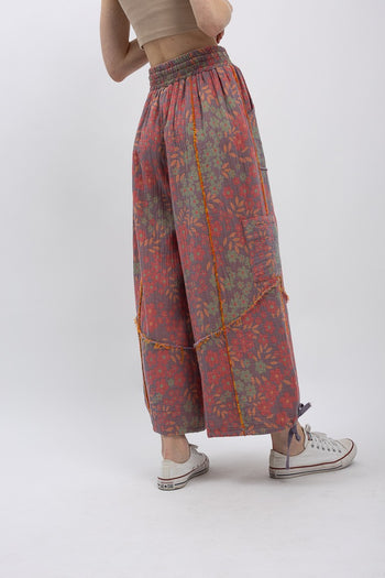 BlueVelvet Floral Print Double Gauze Print Pants in Lavender