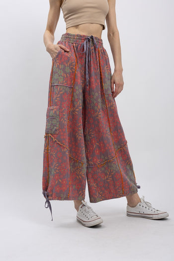 BlueVelvet Floral Print Double Gauze Print Pants in Lavender