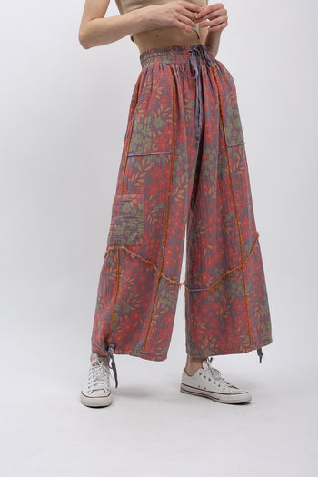 BlueVelvet Floral Print Double Gauze Print Pants in Lavender