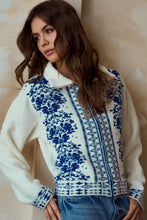 Load image into Gallery viewer, LovLov Solid Color Front Zip Cardigan With Contrasting Mix Prints in Ivory
