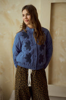LovLov Embroidered Vintage Leaf Quilted Jacket in Blue
