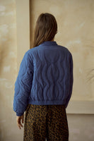 LovLov Embroidered Vintage Leaf Quilted Jacket in Blue