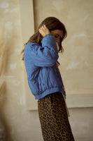 LovLov Embroidered Vintage Leaf Quilted Jacket in Blue