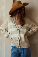 Load image into Gallery viewer, LovLov Contrasting Color Striped Knit Cardigan in Oatmeal/Ivory
