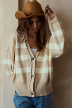 Load image into Gallery viewer, LovLov Contrasting Color Striped Knit Cardigan in Oatmeal/Ivory

