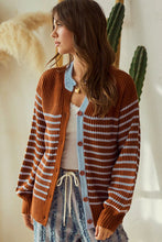 Load image into Gallery viewer, LovLov Striped Button Down Cardigan Sweater in Camel
