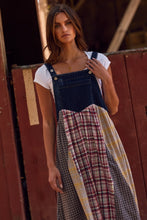 Load image into Gallery viewer, Oddi Denim and Mixed Plaid Overall Dress in Dark Denim Combo
