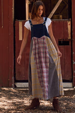 Load image into Gallery viewer, Oddi Denim and Mixed Plaid Overall Dress in Dark Denim Combo
