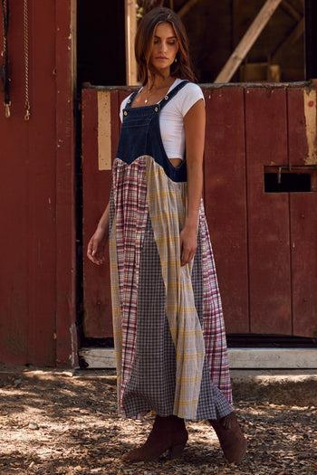 mixed denim dress Sleeveless Mixed Media Denim Dress (Women)