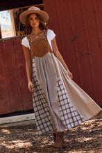 Load image into Gallery viewer, Oddi Corduroy and Patchwork Mixed Plaid Overall Dress in Taupe Multi
