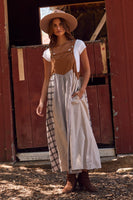 Oddi Corduroy and Patchwork Mixed Plaid Overall Dress in Taupe Multi