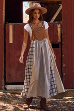 Load image into Gallery viewer, Oddi Corduroy and Patchwork Mixed Plaid Overall Dress in Taupe Multi
