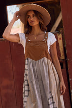 Load image into Gallery viewer, Oddi Corduroy and Patchwork Mixed Plaid Overall Dress in Taupe Multi
