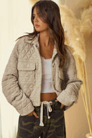 LovLov Solid Color Quilted Jacket in Oatmeal