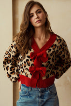 Load image into Gallery viewer, LovLov Animal Print Knit Cardigan with Bow Front Details in Leopard/Red ON ORDER
