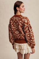 Listicle Mid-Weight Knit Heart and Floral Sweater in Butter Scotch