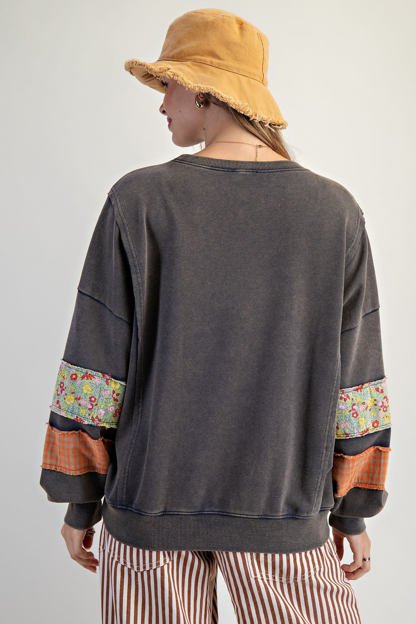 Easel Terry Knit Sweatshirt with Mix n Match Print Heart Patch in