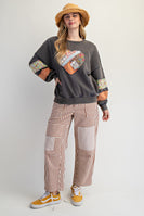 Easel Terry Knit Sweatshirt with Mix n Match Print Heart Patch in Ash