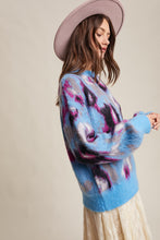 Load image into Gallery viewer, Listicle Fuzzy Brushed Knit Abstract Leopard Print Sweater in Light Blue
