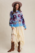 Load image into Gallery viewer, Listicle Fuzzy Brushed Knit Abstract Leopard Print Sweater in Light Blue
