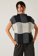Sunday Edition Boxy Knit Checkered Sweater in Cream-Black