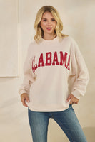 Tres Bien Solid Color Cloudy Knit Top with ALABAMA Graphic Print Front in Cream