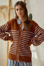 Load image into Gallery viewer, LovLov Striped Button Down Cardigan Sweater in Camel
