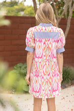 Load image into Gallery viewer, VOY Watercolor Abstract Print Mini Dress with Contrasting Stripe Details in Multi
