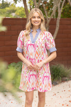 Load image into Gallery viewer, VOY Watercolor Abstract Print Mini Dress with Contrasting Stripe Details in Multi
