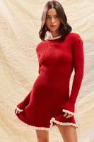 So Me FITTED Ribbed Sweater Mini Dress in Red
