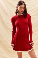 So Me FITTED Ribbed Sweater Mini Dress in Red