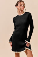 So Me FITTED Ribbed Sweater Mini Dress in Black