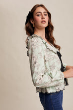 Load image into Gallery viewer, Listicle Floral Print Front Tie Top in Mint
