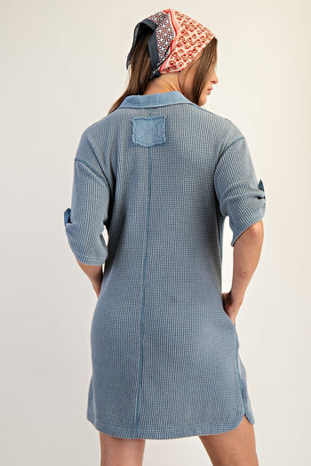 ee:some Snow Washed Waffle Knit Mini Dress in Denim