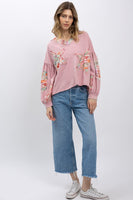 BlueVelvet Knit Top with Boho Print Patchwork in Pink