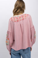 BlueVelvet Knit Top with Boho Print Patchwork in Pink
