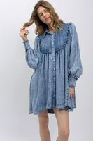 BlueVelvet Babydoll Chambray Mini Dress in Light Denim