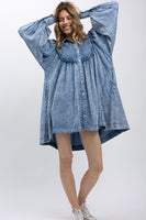 BlueVelvet Babydoll Chambray Mini Dress in Light Denim