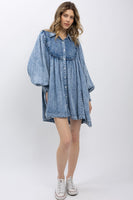 BlueVelvet Babydoll Chambray Mini Dress in Light Denim