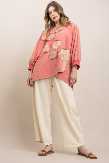 BlueVelvet Playful Heart Patched Oversized Top in Pink