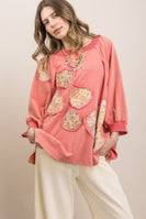 BlueVelvet Playful Heart Patched Oversized Top in Pink