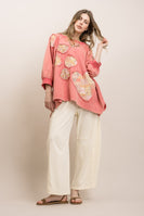 BlueVelvet Playful Heart Patched Oversized Top in Pink