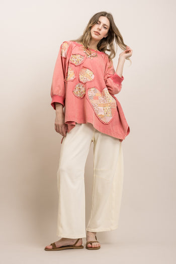 BlueVelvet Playful Heart Patched Oversized Top in Pink