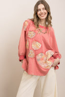 BlueVelvet Playful Heart Patched Oversized Top in Pink