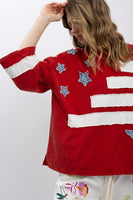 BlueVelvet USA Flag Inspired Patched Top in Red