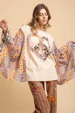 Load image into Gallery viewer, BlueVelvet Heart Peace Sign Patched Upcycled Inspired Poncho Top in White-Red
