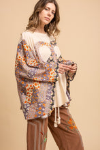 Load image into Gallery viewer, BlueVelvet Heart Peace Sign Patched Upcycled Inspired Poncho Top in White-Red
