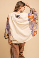 BlueVelvet Heart Peace Sign Patched Upcycled Inspired Poncho Top in White-Red