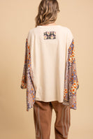 BlueVelvet Heart Peace Sign Patched Upcycled Inspired Poncho Top in White-Red